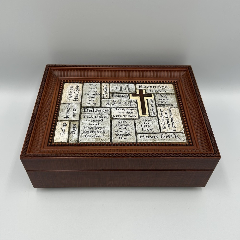 Sankyo Wooden Inspirational Music Jewelry Box Religious‎